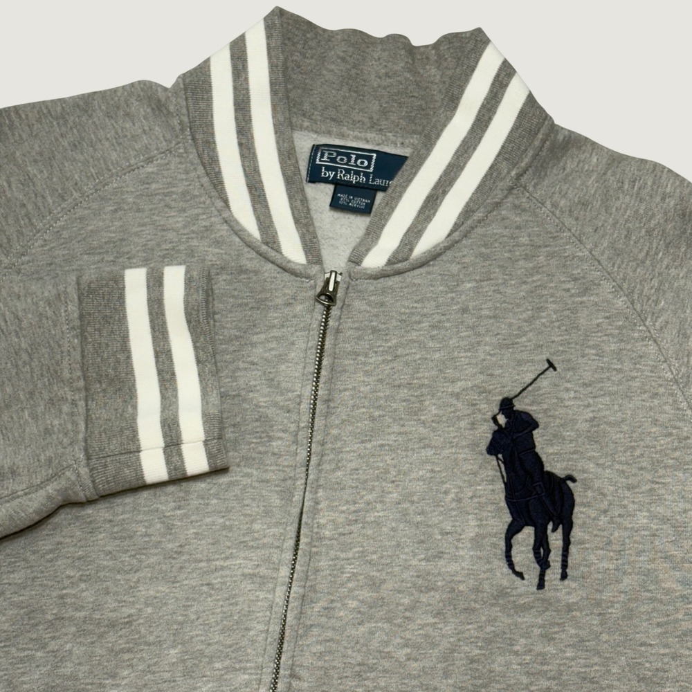 Polo Ralph Lauren Bomber/Track Jacket Mens XL Grey Big Pony Zip Up Varsity